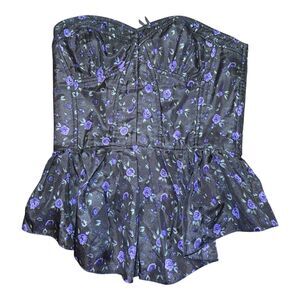 Rebecca Taylor Corset Top Womens Sz 2 Peplum silk floral Dark Romantic Coquette